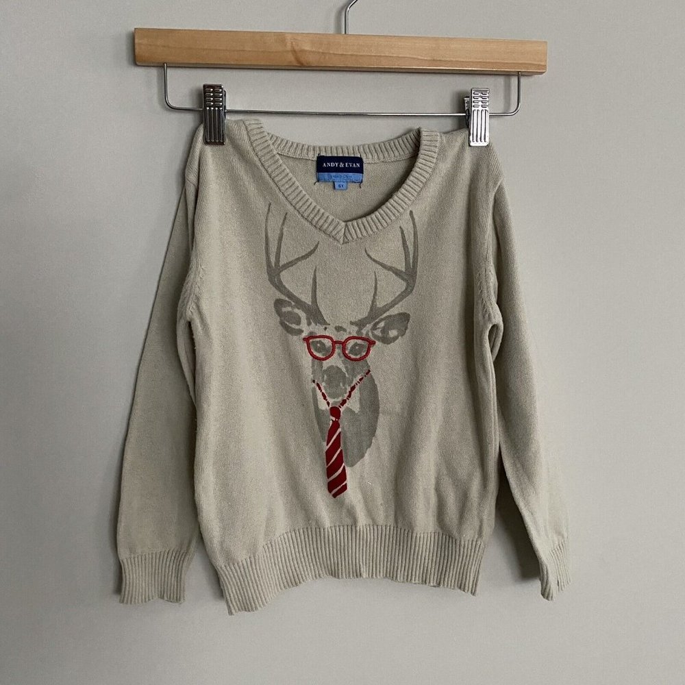 Andy & Evan Sweater Boys 6Y Holiday Christmas Reindeer Elbow Patches